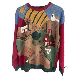 Vintage Rural Farm Knit Sweater Novelty Size XL